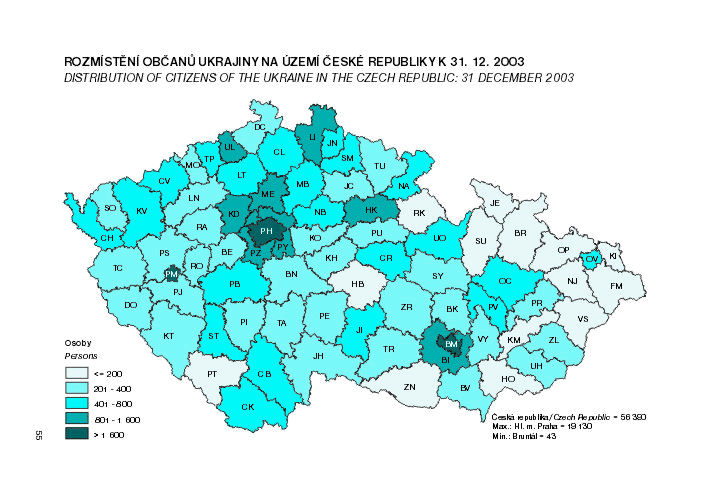 Kart. 6 Rozmístění občanů Ukrajiny na území České republiky k 31. 12. 2003